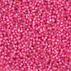 50g Toho Round Seed Bead 11/0 PermaFinish Silver Lined Milky Hot Pink (2107PF)
